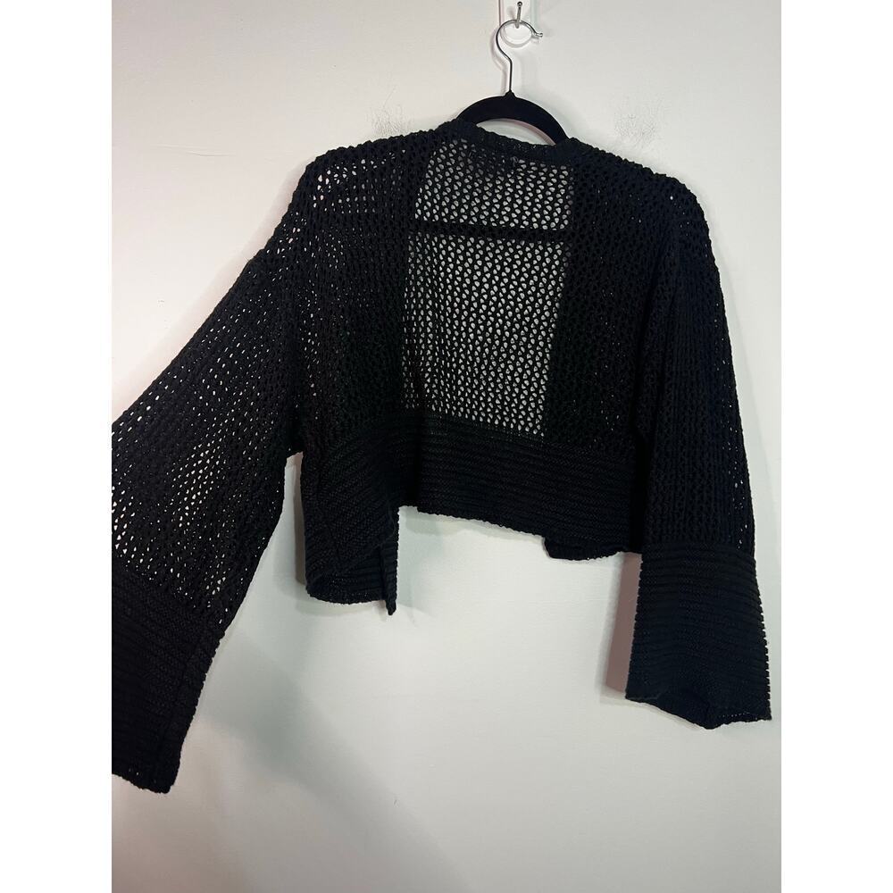 Anthropologie black cropped open knit bell sleeve cardigan One Size - Picture 7 of 7
